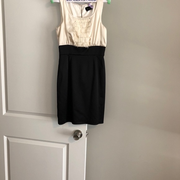 black top cream bottom dress Black Top Champagne Bottom Tea Length Prom Dress